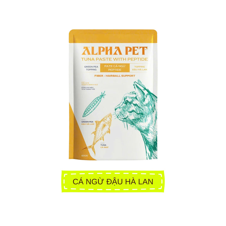 Pate Alpha Pet Cho Mèo Mọi Lứa Tuổi, Cá Ngừ Peptide Với 8 Loại Topping, Gói 60g