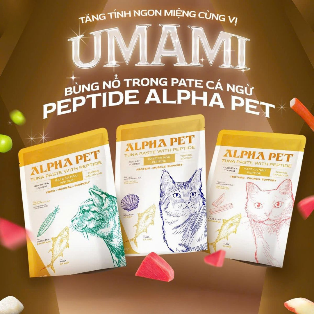 [Combo 12 - 24 Gói] Pate Mèo Alpha Pet Cá Ngừ Peptide, Mèo Mọi Lứa Tuổi, Mix 8 Loại Topping, Gói 60g