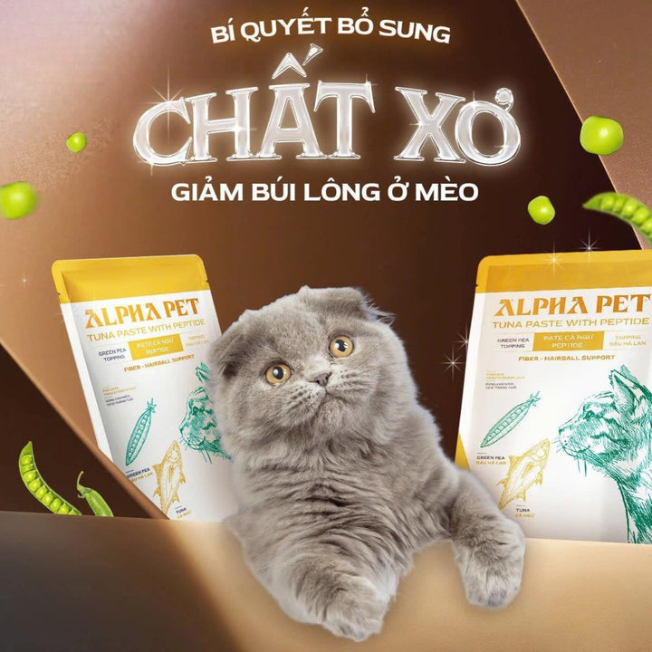 Pate Alpha Pet Cho Mèo Mọi Lứa Tuổi, Cá Ngừ Peptide Với 8 Loại Topping, Gói 60g