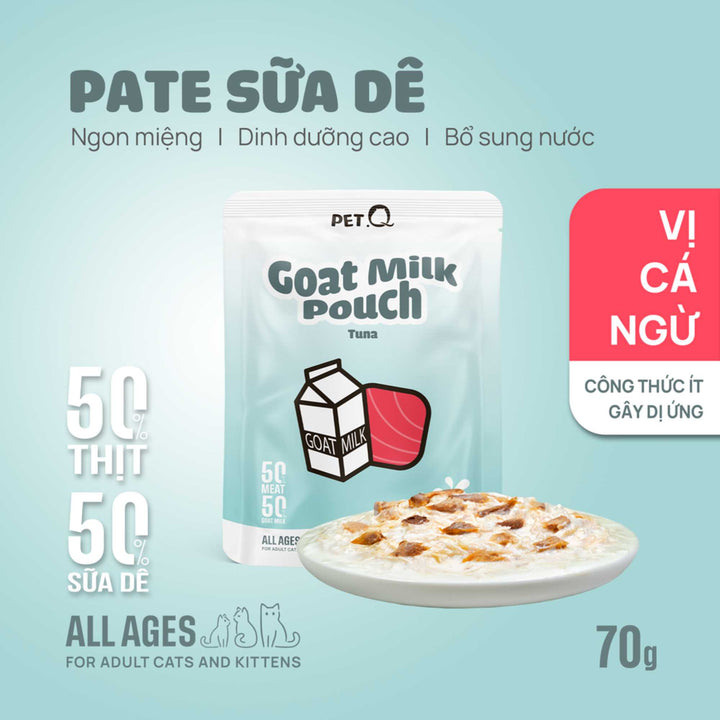 Pate Sữa Dê PetQ Cho Mèo Mọi Lứa Tuổi, Nhiều Vị, 70g