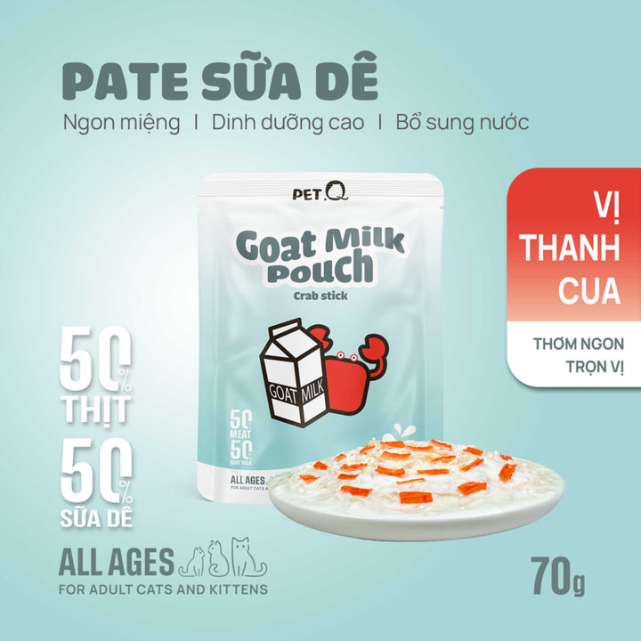 Pate Sữa Dê PetQ Cho Mèo Mọi Lứa Tuổi, Nhiều Vị, 70g