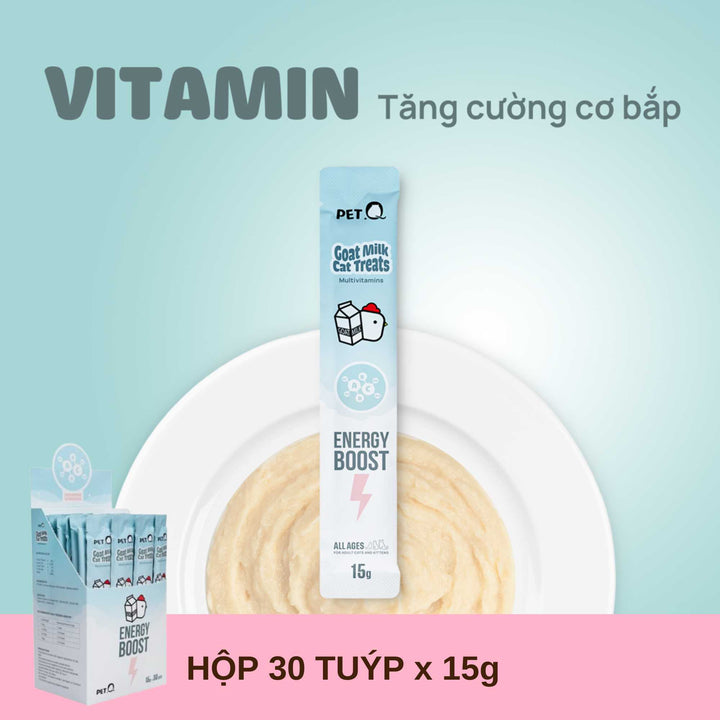 [Hộp 30 Tuýp] Súp Thưởng Sữa Dê PetQ Cho Mèo Mọi Lứa Tuổi, Tuýp 15g