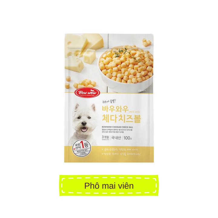 [100G] Snack Bowwow Viên Phô Mai Chó Mọi Lứa Tuổi