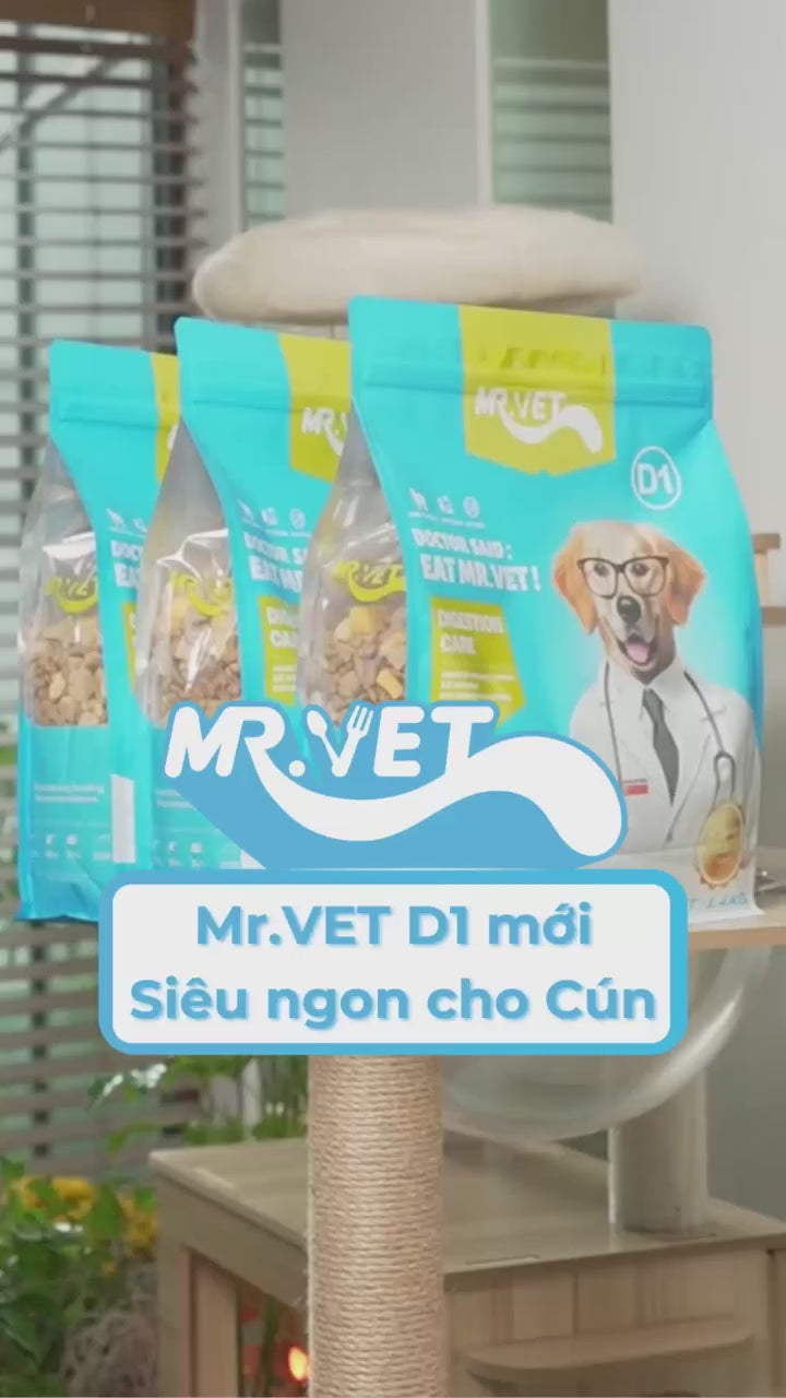 Hạt Mr.Vet D1 Hỗ Trợ Tiêu Hóa Cho Chó Mọi Lứa Tuổi, Công Thức Thịt Cừu Non, Túi 1.4Kg