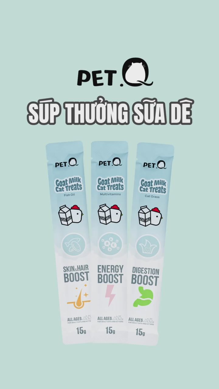 [Hộp 30 Tuýp] Súp Thưởng Sữa Dê PetQ Cho Mèo Mọi Lứa Tuổi, Tuýp 15g