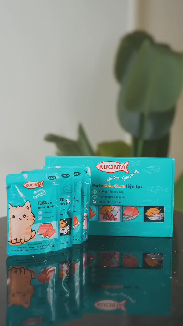 Pate Kucinta Cho Mèo Trưởng Thành, Gói 80g Tiện Lợi, Có Mix Vị