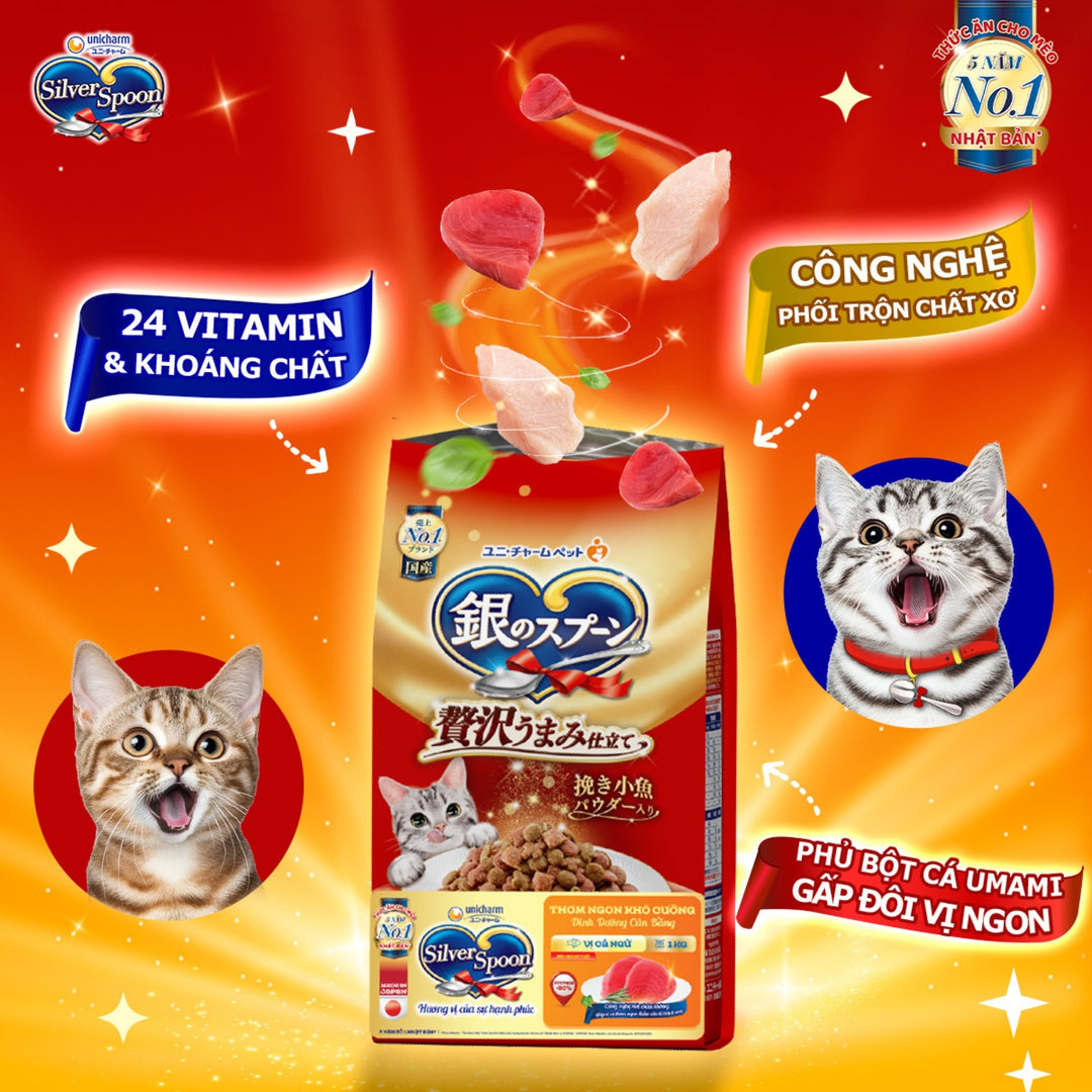 Hạt Silver Spoon (Nhật Bản) Cho Mèo Mọi Lứa Tuổi, Dòng Thơm Ngon, Túi 1Kg