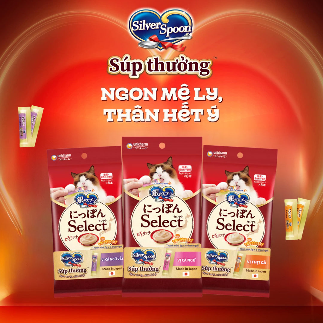 Súp Thưởng Mèo Silver Spoon, Dạng Thanh, Nhiều Vị, Gói 8 Thanh x 6g