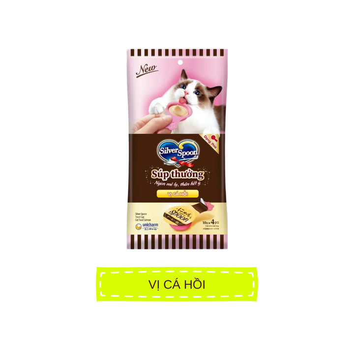 [Gói 4 Thìa] Súp Thưởng Silver Spoon Dạng Thìa Cho Mèo Mọi Lứa Tuổi, Nhiều Vị (Thìa 10g)