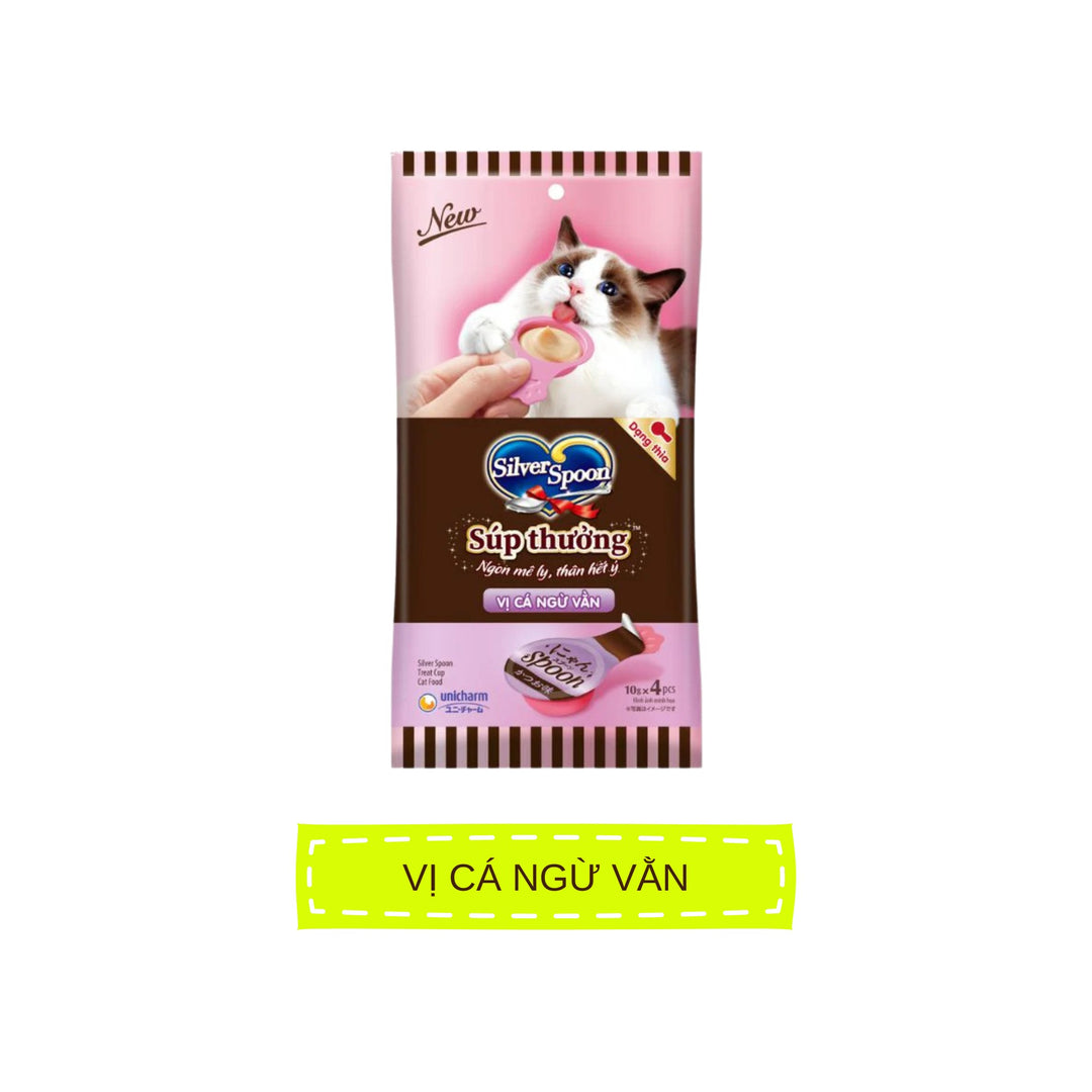 [Gói 4 Thìa] Súp Thưởng Silver Spoon Dạng Thìa Cho Mèo Mọi Lứa Tuổi, Nhiều Vị (Thìa 10g)