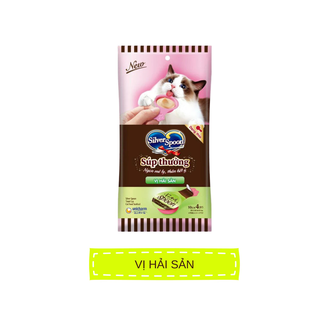 [Gói 4 Thìa] Súp Thưởng Silver Spoon Dạng Thìa Cho Mèo Mọi Lứa Tuổi, Nhiều Vị (Thìa 10g)