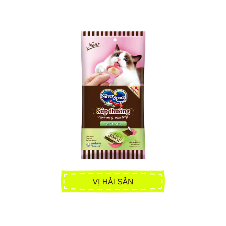 [Gói 4 Thìa] Súp Thưởng Silver Spoon Dạng Thìa Cho Mèo Mọi Lứa Tuổi, Nhiều Vị (Thìa 10g)