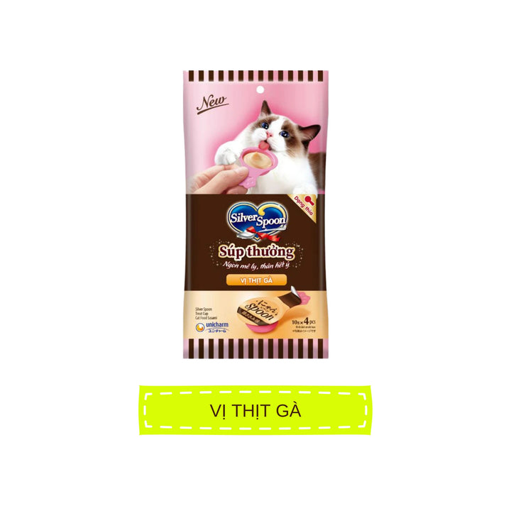 [Gói 4 Thìa] Súp Thưởng Silver Spoon Dạng Thìa Cho Mèo Mọi Lứa Tuổi, Nhiều Vị (Thìa 10g)