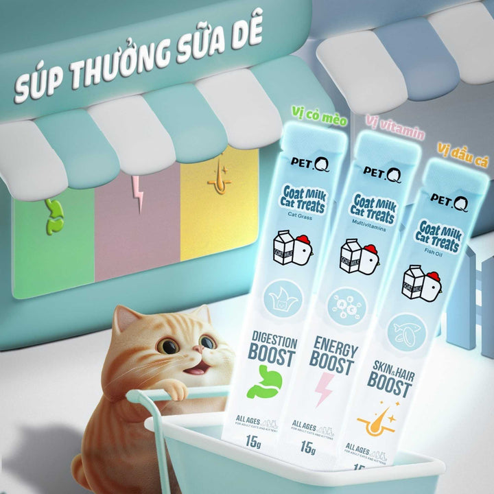 [Hộp 30 Tuýp] Súp Thưởng Sữa Dê PetQ Cho Mèo Mọi Lứa Tuổi, Tuýp 15g