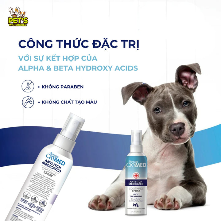 Xịt Giảm Ngứa Cho Chó Mèo Tropiclean Oxymed Anti-Itch Soothing Spray, 236ml