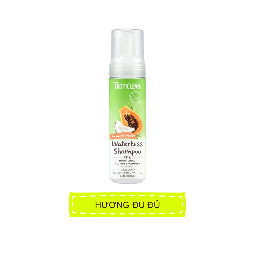 Bọt Tắm Khô Dưỡng Lông Cho Chó Mèo Tropiclean Waterless Shampoo, Không Cần Dùng Nước, 220ml