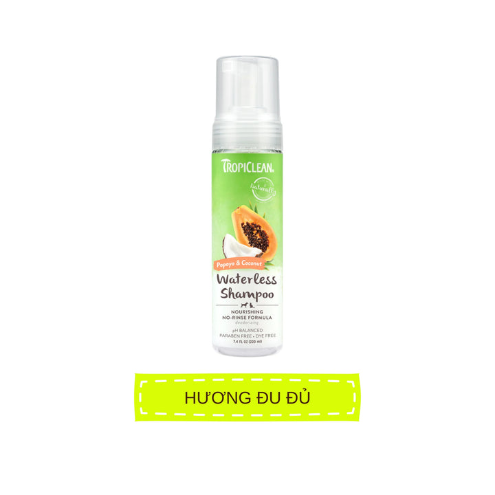 Bọt Tắm Khô Dưỡng Lông Cho Chó Mèo Tropiclean Waterless Shampoo, Không Cần Dùng Nước, 220ml