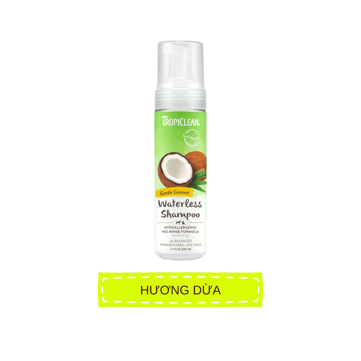 Bọt Tắm Khô Dưỡng Lông Cho Chó Mèo Tropiclean Waterless Shampoo, Không Cần Dùng Nước, 220ml