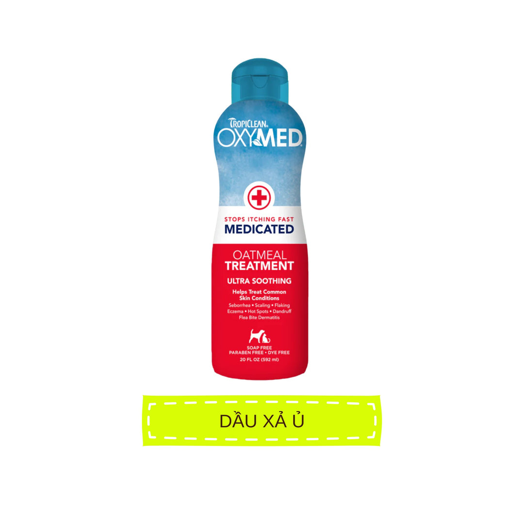 Sữa Tắm & Dầu Xả Viêm Da & Cấp Ẩm Cho Chó Mèo Tropiclean Oxymed, 592ml