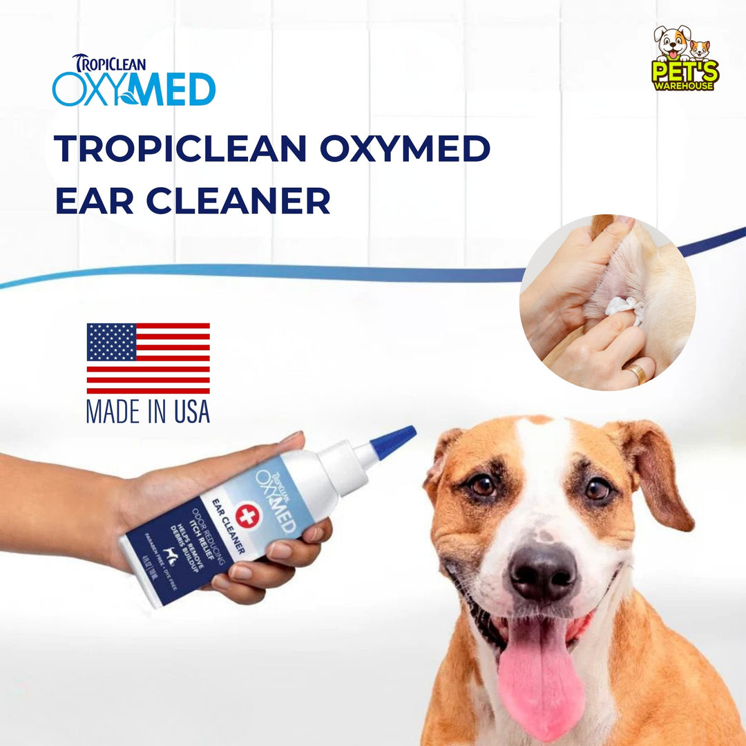 Dung Dịch Vệ Sinh Tai Chó Mèo Tropiclean Oxymed Ear Cleaner, Giảm Ngứa, Giảm Mùi Hôi Tai, 118ml