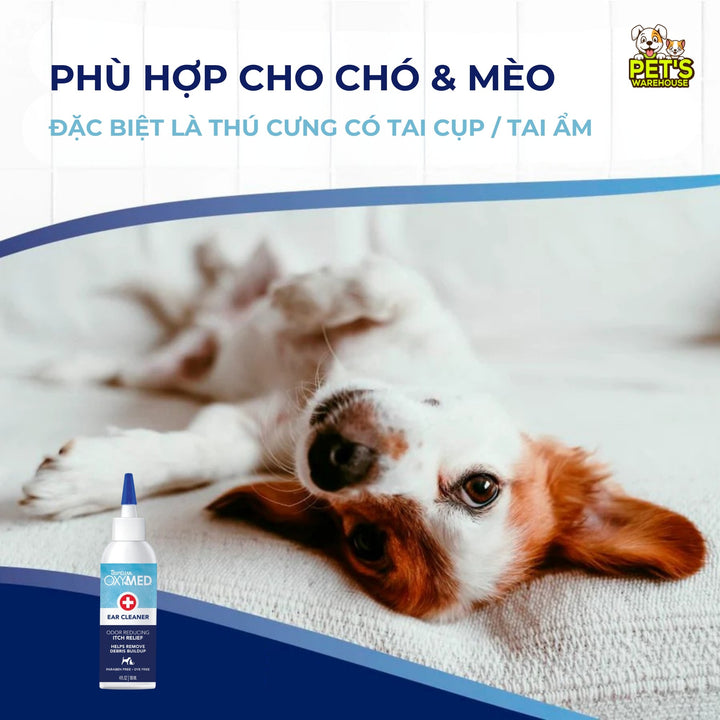 Dung Dịch Vệ Sinh Tai Chó Mèo Tropiclean Oxymed Ear Cleaner, Giảm Ngứa, Giảm Mùi Hôi Tai, 118ml
