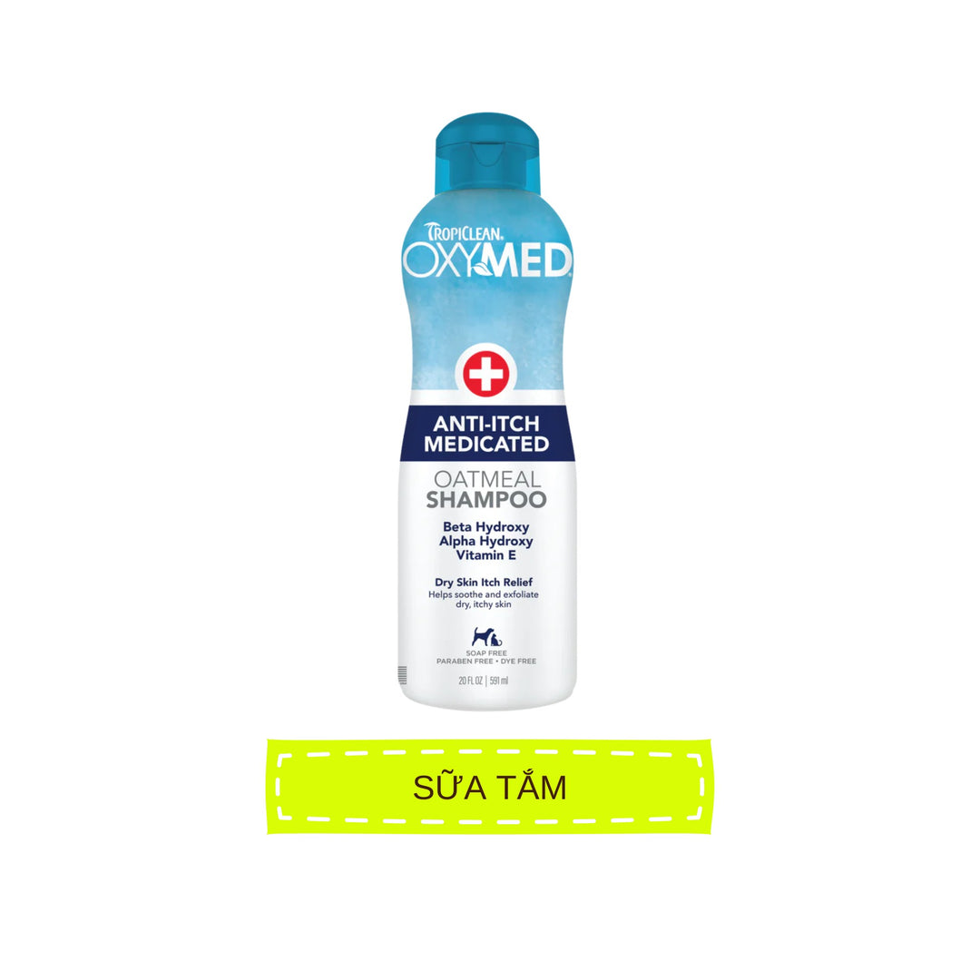 Sữa Tắm & Dầu Xả Viêm Da & Cấp Ẩm Cho Chó Mèo Tropiclean Oxymed, 592ml