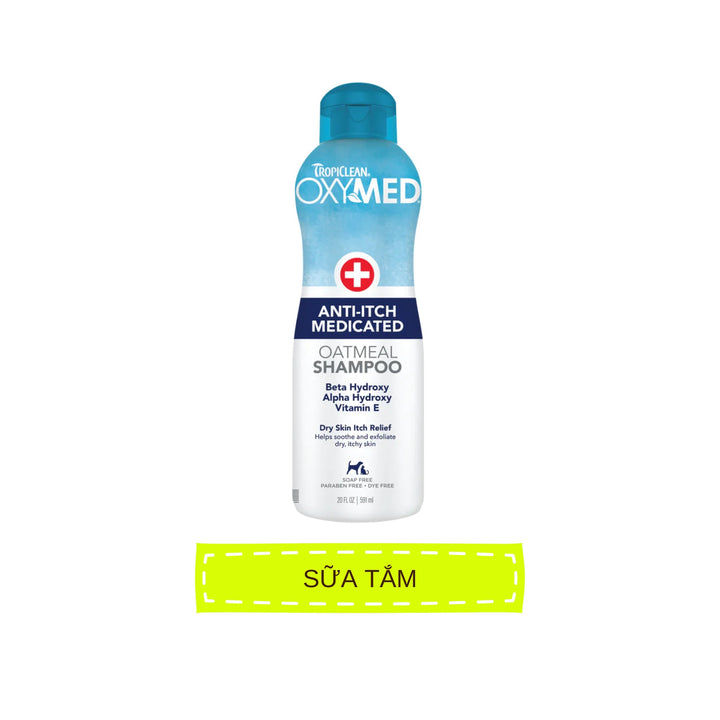 Sữa Tắm & Dầu Xả Viêm Da & Cấp Ẩm Cho Chó Mèo Tropiclean Oxymed, 592ml