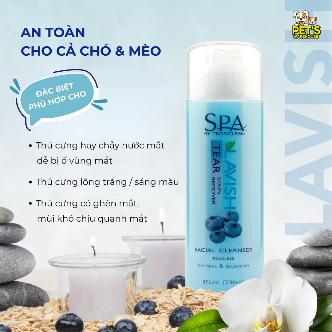 Dung Dịch Tẩy Ố Vùng Mắt Cho Chó Mèo Tropiclean Tear Stain Remover, 236ml
