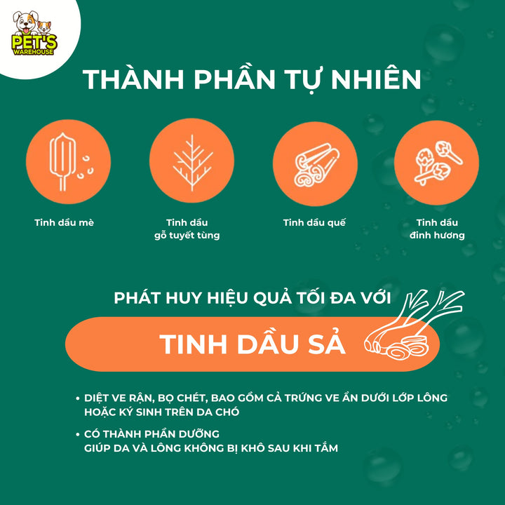 Sữa Tắm & Xịt Ve Rận, Bọ Chét Cho Chó Tropiclean Natural Flea & Tick (Mỹ)