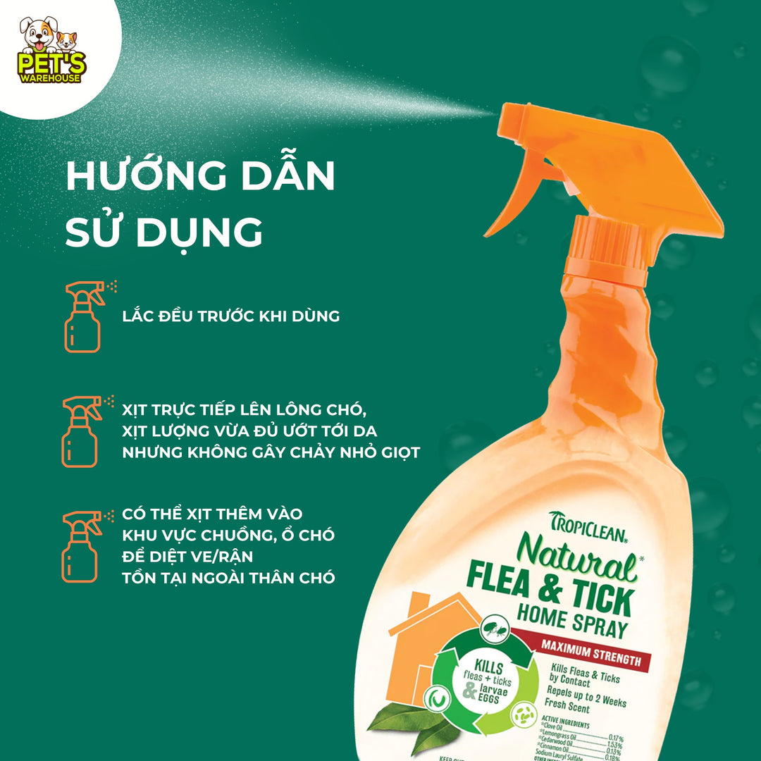 Sữa Tắm & Xịt Ve Rận, Bọ Chét Cho Chó Tropiclean Natural Flea & Tick (Mỹ)