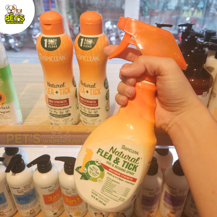 Sữa Tắm & Xịt Ve Rận, Bọ Chét Cho Chó Tropiclean Natural Flea & Tick (Mỹ)