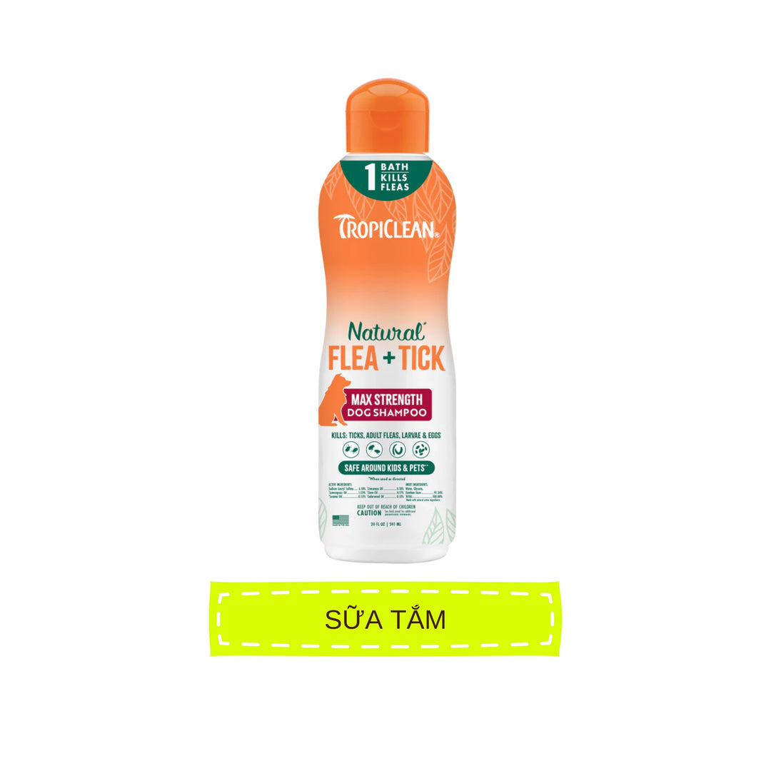 Sữa Tắm & Xịt Ve Rận, Bọ Chét Cho Chó Tropiclean Natural Flea & Tick (Mỹ)