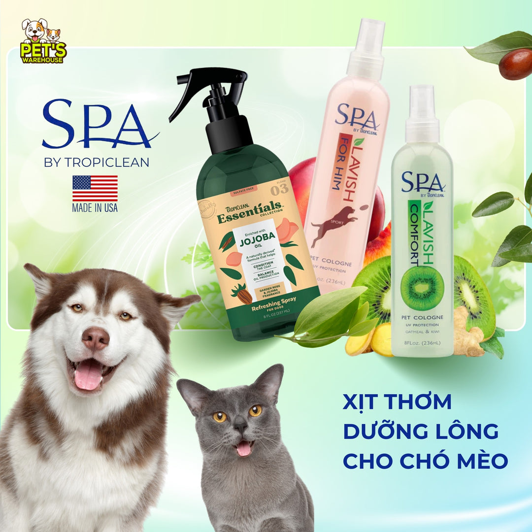 Xịt Thơm Dưỡng Lông Tropiclean Cho Chó Mèo, Chống Tia UV, Chống Bạc Màu Lông, Kiểm Soát Dầu, 236ml