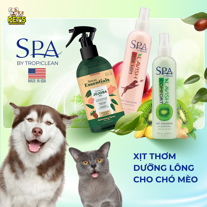 Xịt Thơm Dưỡng Lông Tropiclean Cho Chó Mèo, Chống Tia UV, Chống Bạc Màu Lông, Kiểm Soát Dầu, 236ml