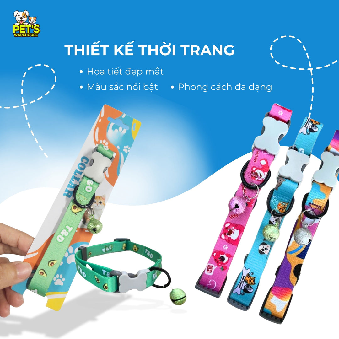 Vòng Cổ T&D Diamonds Lucky Cho Chó Mèo, Có Chuông Lục Lạc, Đa Dạng Mẫu / Màu / Size