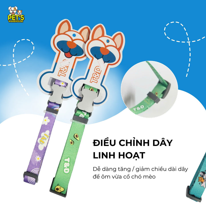 Vòng Cổ T&D Diamonds Lucky Cho Chó Mèo, Có Chuông Lục Lạc, Đa Dạng Mẫu / Màu / Size