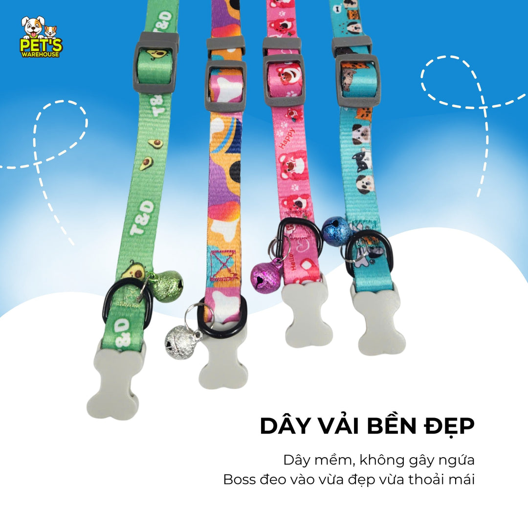 Vòng Cổ T&D Diamonds Lucky Cho Chó Mèo, Có Chuông Lục Lạc, Đa Dạng Mẫu / Màu / Size