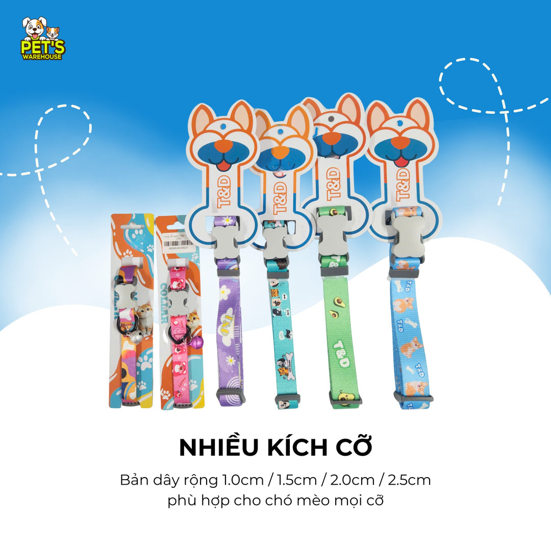 Vòng Cổ T&D Diamonds Lucky Cho Chó Mèo, Có Chuông Lục Lạc, Đa Dạng Mẫu / Màu / Size