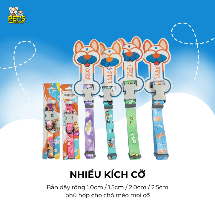 Vòng Cổ T&D Diamonds Lucky Cho Chó Mèo, Có Chuông Lục Lạc, Đa Dạng Mẫu / Màu / Size