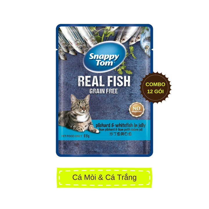 [Combo 12-24 gói] Pate Snappy Tom Real Fish Mèo 85G