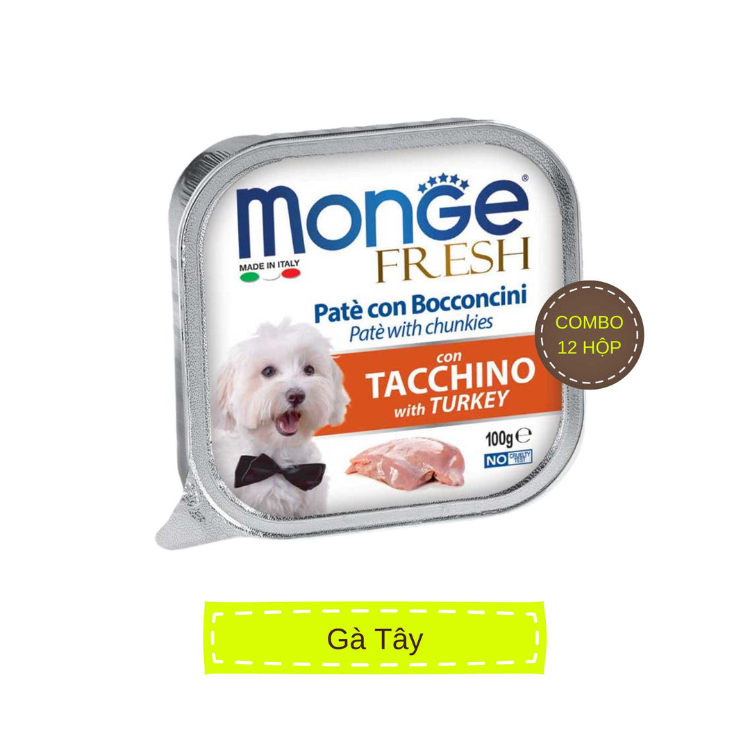 [Combo 12-24 hộp] Pate cho chó Monge nhiều vị, nhập khẩu từ Ý, 100g
