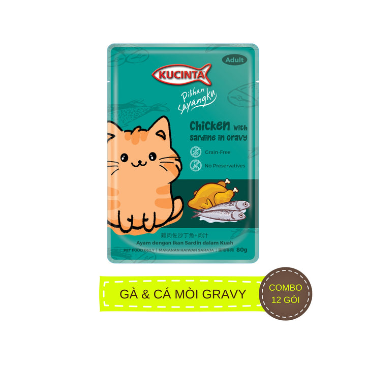 [Combo 12 - 24 Gói] Pate Kucinta Cho MèoTrưởng Thành, Gói 80g