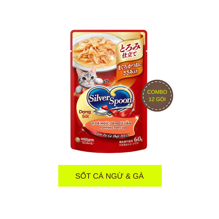 Combo 12 - 24 Gói Pate Mèo Silver Spoon cho mèo từ 6 tháng tuổi, Gói 60g