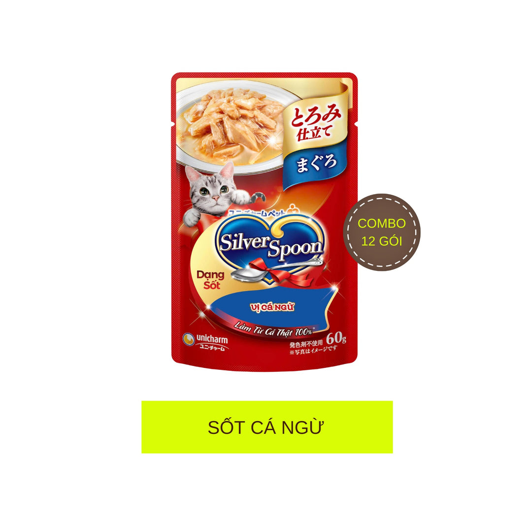 Combo 12 - 24 Gói Pate Mèo Silver Spoon cho mèo từ 6 tháng tuổi, Gói 60g