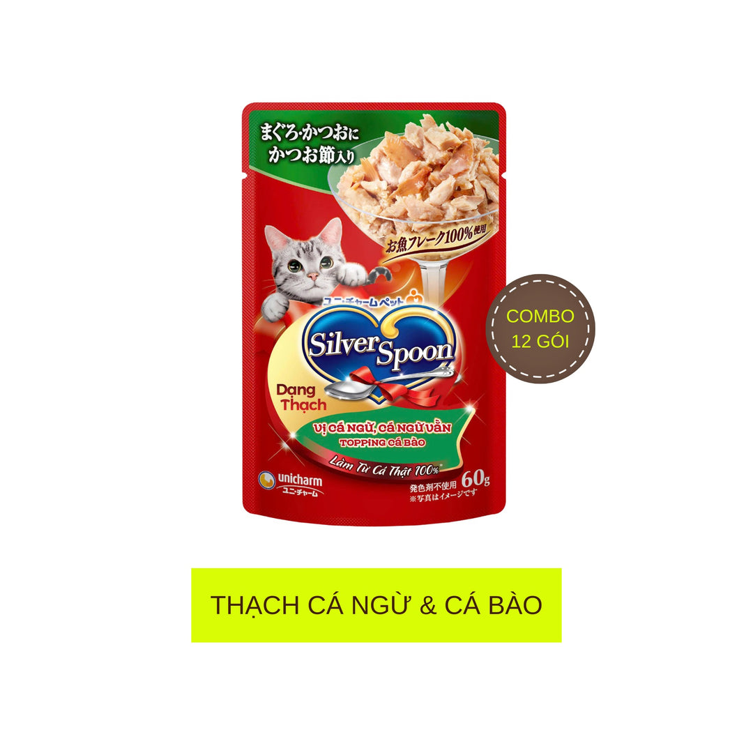 Combo 12 - 24 Gói Pate Mèo Silver Spoon cho mèo từ 6 tháng tuổi, Gói 60g