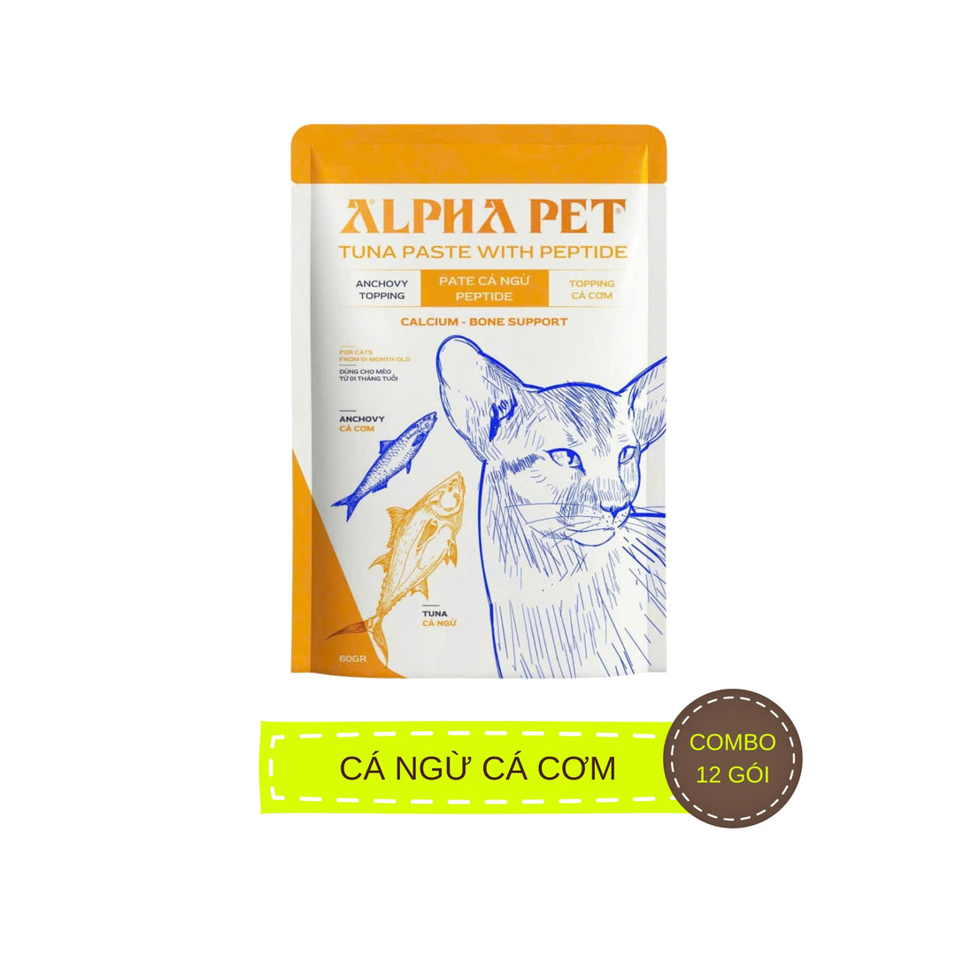 [Combo 12 - 24 Gói] Pate Mèo Alpha Pet Cá Ngừ Peptide, Mèo Mọi Lứa Tuổi, Mix 8 Loại Topping, Gói 60g