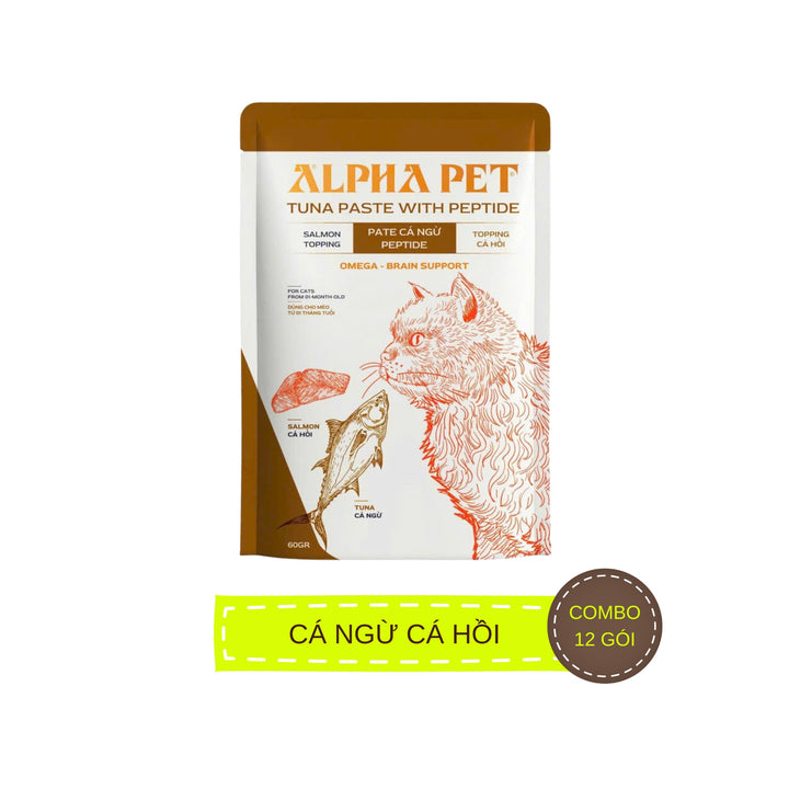 [Combo 12 - 24 Gói] Pate Mèo Alpha Pet Cá Ngừ Peptide, Mèo Mọi Lứa Tuổi, Mix 8 Loại Topping, Gói 60g