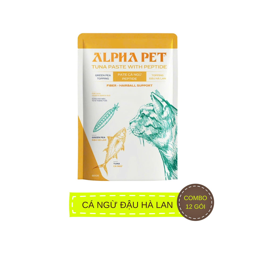[Combo 12 - 24 Gói] Pate Mèo Alpha Pet Cá Ngừ Peptide, Mèo Mọi Lứa Tuổi, Mix 8 Loại Topping, Gói 60g