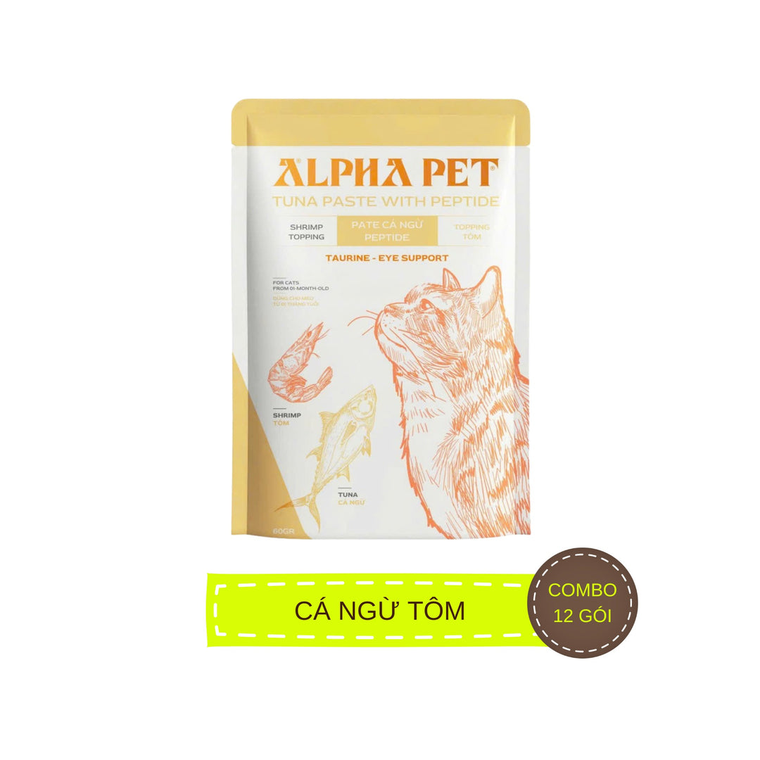 [Combo 12 - 24 Gói] Pate Mèo Alpha Pet Cá Ngừ Peptide, Mèo Mọi Lứa Tuổi, Mix 8 Loại Topping, Gói 60g