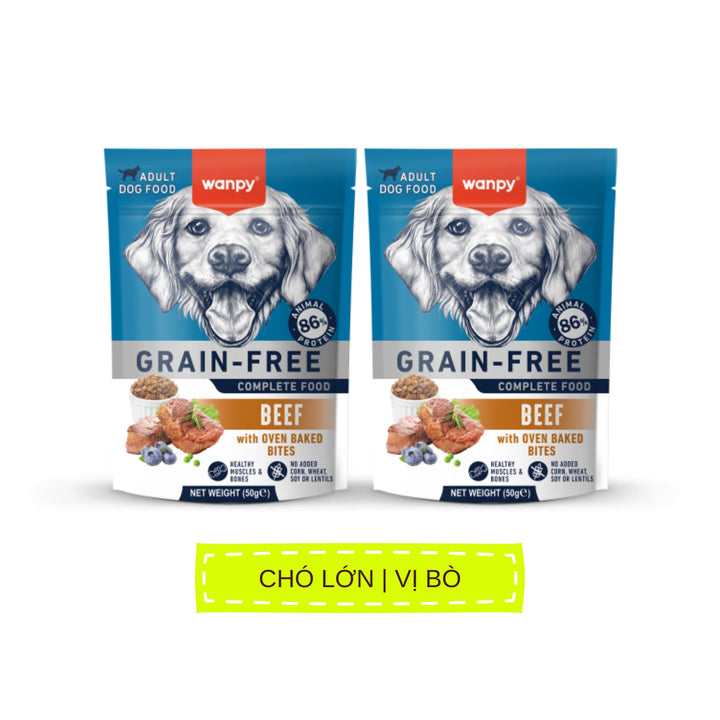 Hạt Wanpy Cho Chó Mèo, Mix Viên Thịt Nướng, Không Ngũ Cốc, Nhiều Vị, Túi 500g